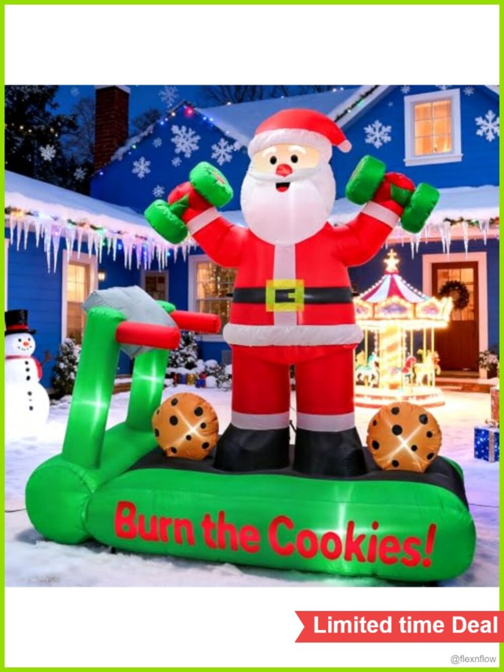7FT Christmas Inflatable Santa on Treadmill with Dumbbells LED Yard Decor